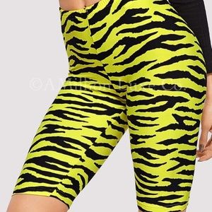 Neon Yellow Zebra Print Biker Shorts